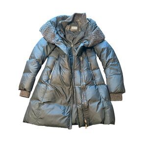 Mackage down hooded long puffer coat 2 in 1 vest sz medium women’s blue cable kn